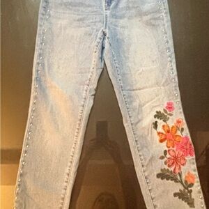 DG2 by Diane Gilman Floral Embroidered Denim Jeans